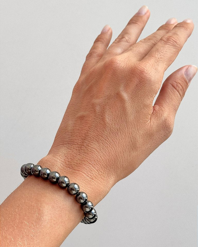 Pulseira de Hematita Redonda 8mm - Proteção, Disciplina, Afasta Vícios e Melhora Hábitos