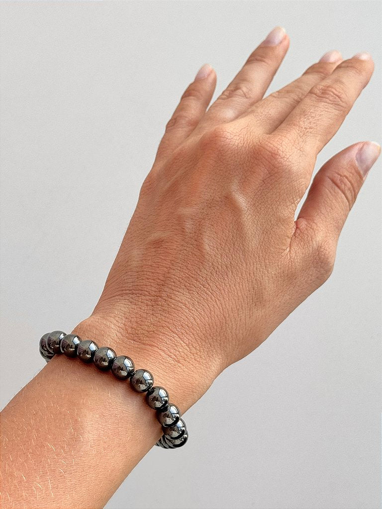 Pulseira de Hematita Redonda 8mm - Proteção, Disciplina, Afasta Vícios e Melhora Hábitos