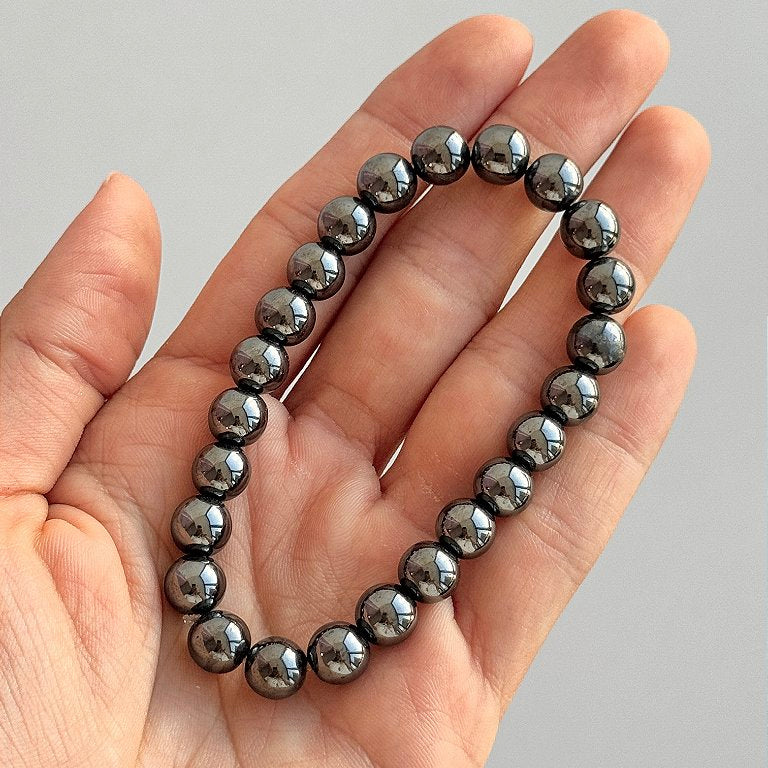 Pulseira de Hematita Redonda 8mm - Proteção, Disciplina, Afasta Vícios e Melhora Hábitos