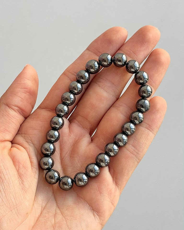 Pulseira de Hematita Redonda 8mm - Proteção, Disciplina, Afasta Vícios e Melhora Hábitos