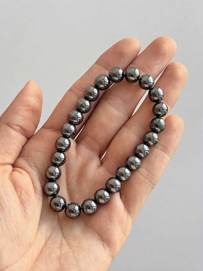 Pulseira de Hematita Redonda 8mm - Proteção, Disciplina, Afasta Vícios e Melhora Hábitos