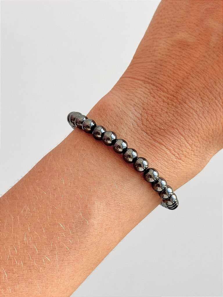 Pulseira de Hematita Redonda 6mm - Proteção, Disciplina, Afasta Vícios e Melhora Hábitos