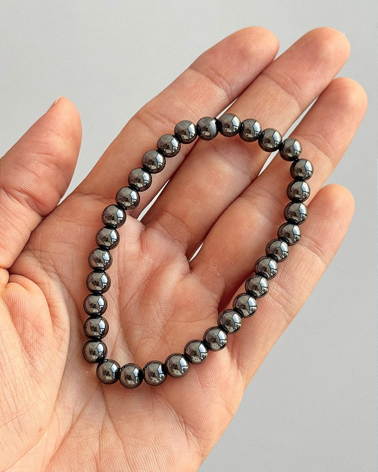 Pulseira de Hematita Redonda 6mm - Proteção, Disciplina, Afasta Vícios e Melhora Hábitos