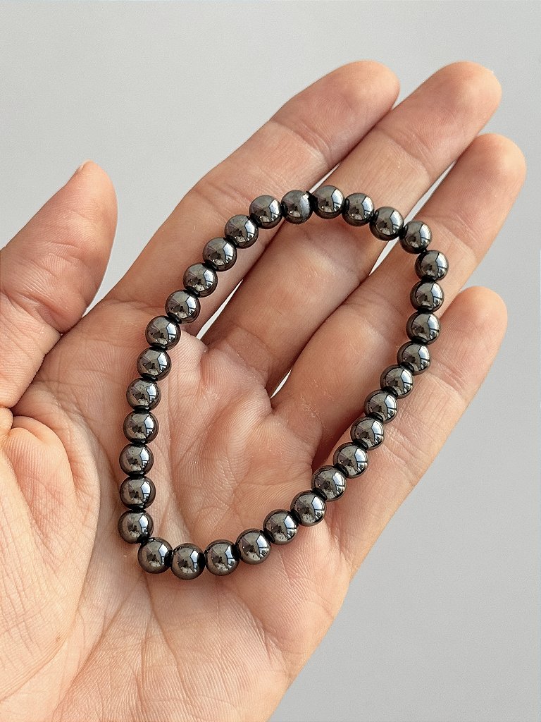 Pulseira de Hematita Redonda 6mm - Proteção, Disciplina, Afasta Vícios e Melhora Hábitos
