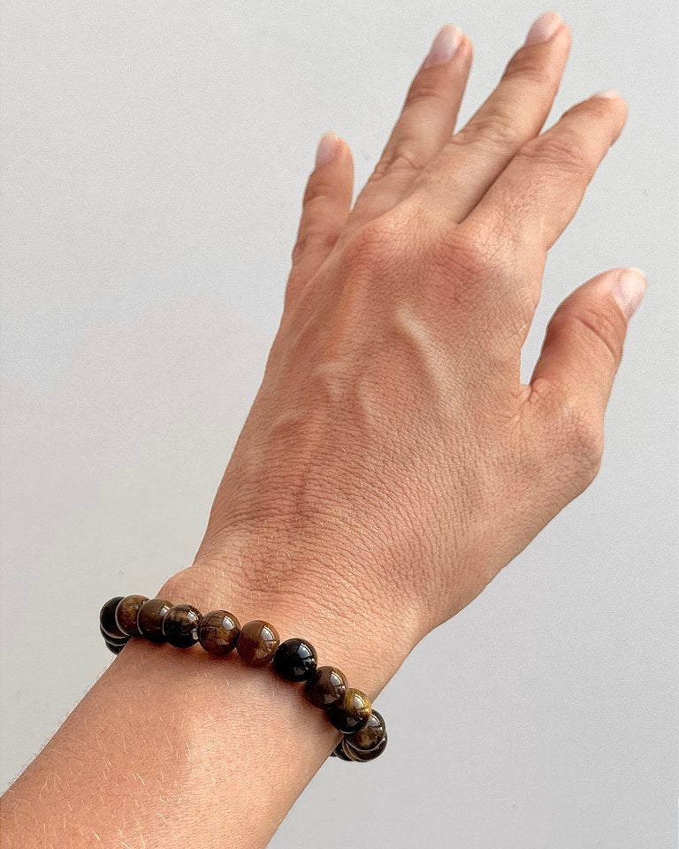 Pulseira de Olho de Tigre Redonda 8mm - Contra Inveja e Olhado; Autoconfiança; Coragem e Determinação