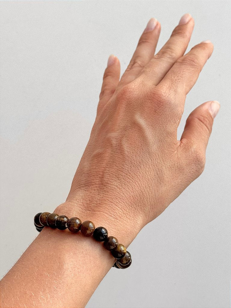 Pulseira de Olho de Tigre Redonda 8mm - Contra Inveja e Olhado; Autoconfiança; Coragem e Determinação