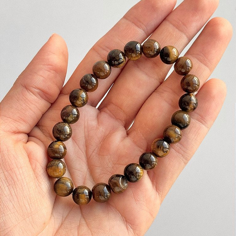 Pulseira de Olho de Tigre Redonda 8mm - Contra Inveja e Olhado; Autoconfiança; Coragem e Determinação