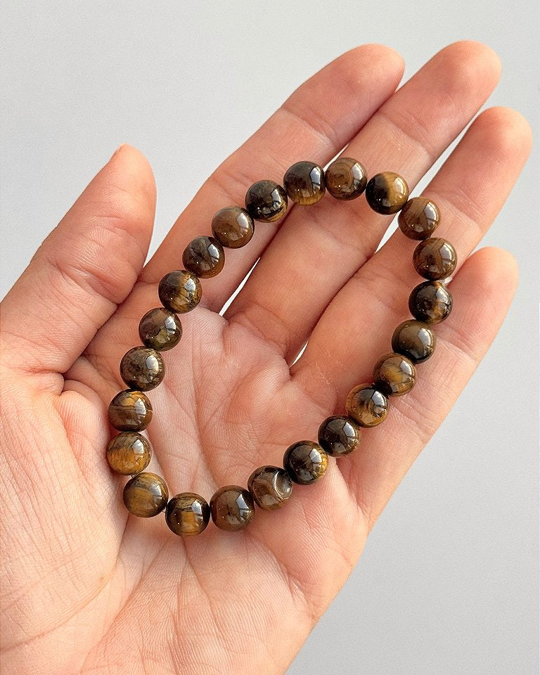 Pulseira de Olho de Tigre Redonda 8mm - Contra Inveja e Olhado; Autoconfiança; Coragem e Determinação