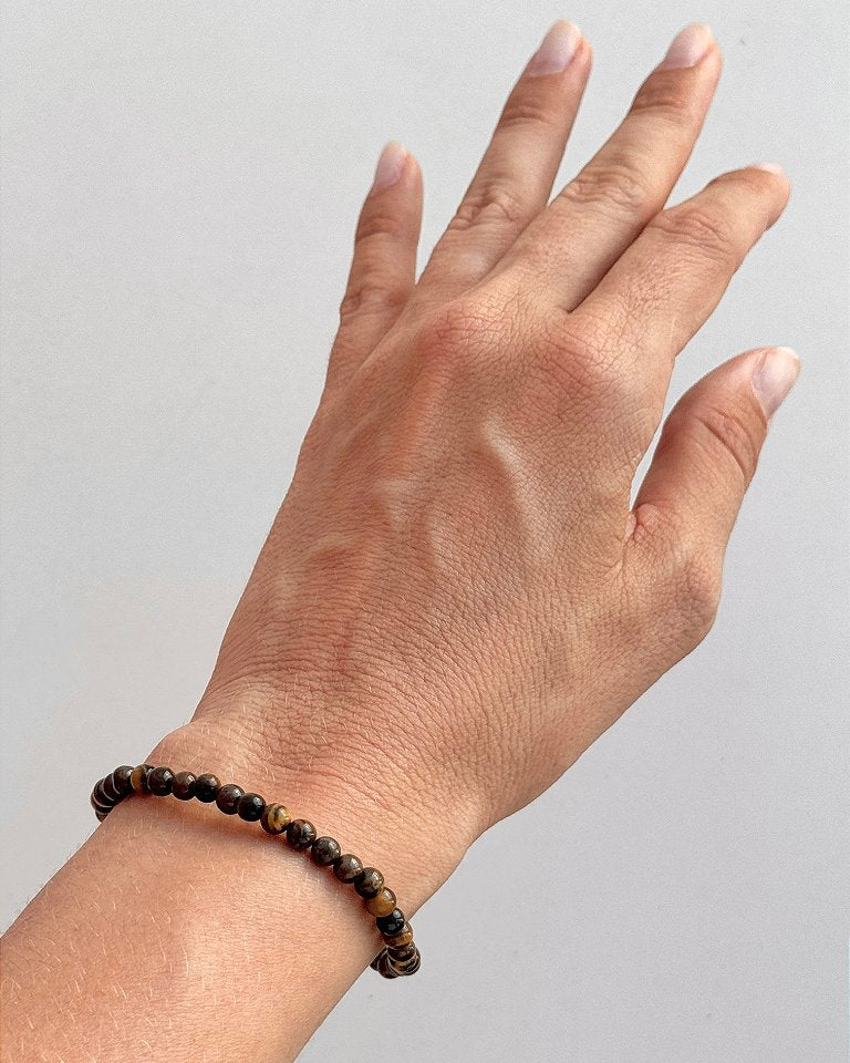 Pulseira de Olho de Tigre Redonda 4mm - Contra Inveja e Olhado; Autoconfiança; Coragem e Determinação