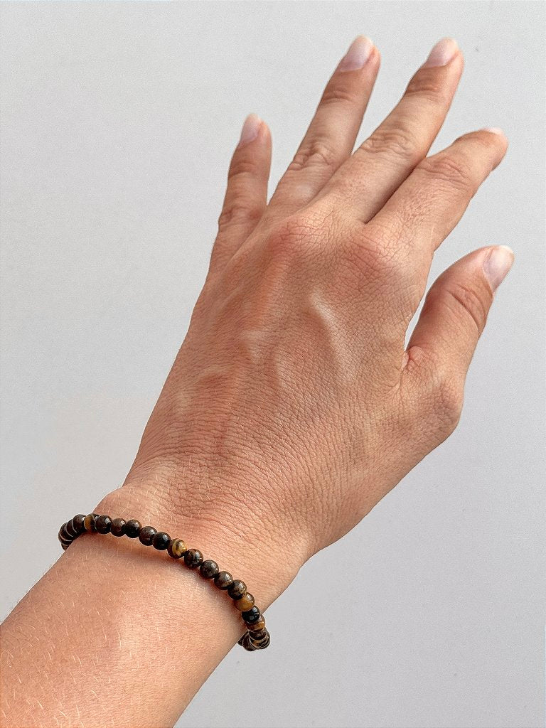 Pulseira de Olho de Tigre Redonda 4mm - Contra Inveja e Olhado; Autoconfiança; Coragem e Determinação