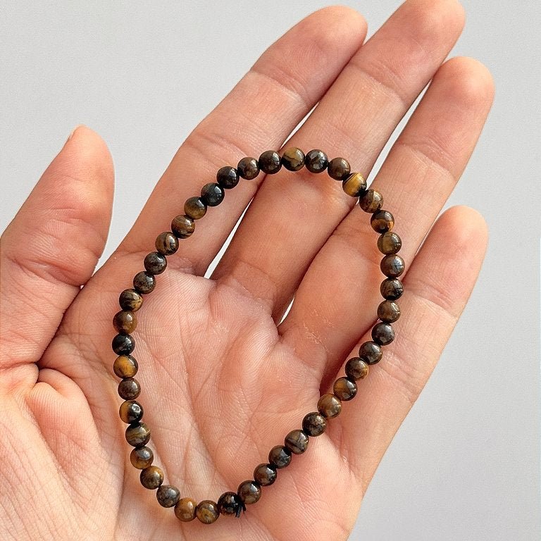Pulseira de Olho de Tigre Redonda 4mm - Contra Inveja e Olhado; Autoconfiança; Coragem e Determinação