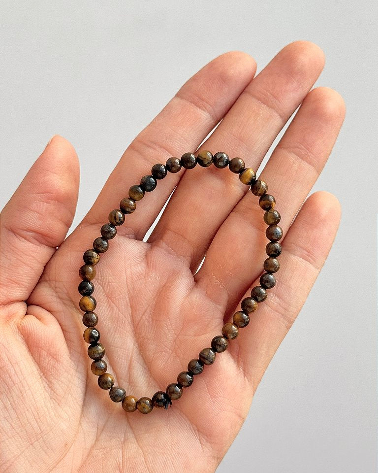 Pulseira de Olho de Tigre Redonda 4mm - Contra Inveja e Olhado; Autoconfiança; Coragem e Determinação