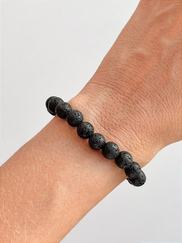 Pulseira de Lava Vulcânica Redonda 8mm - Resiliência, Força e Autossabotagem