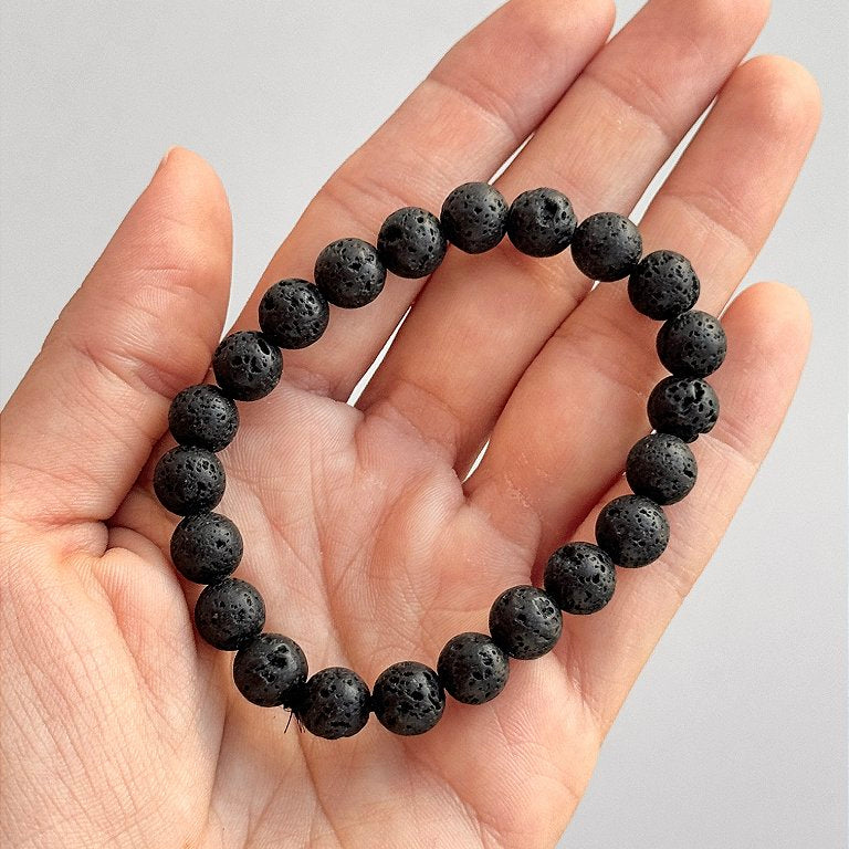 Pulseira de Lava Vulcânica Redonda 8mm - Resiliência, Força e Autossabotagem