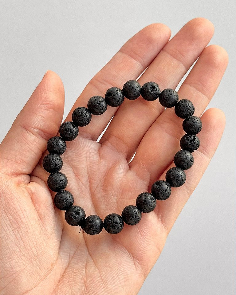 Pulseira de Lava Vulcânica Redonda 8mm - Resiliência, Força e Autossabotagem