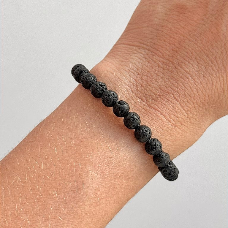 Pulseira de Lava Vulcânica Redonda 6mm - Resiliência, Força e Autossabotagem