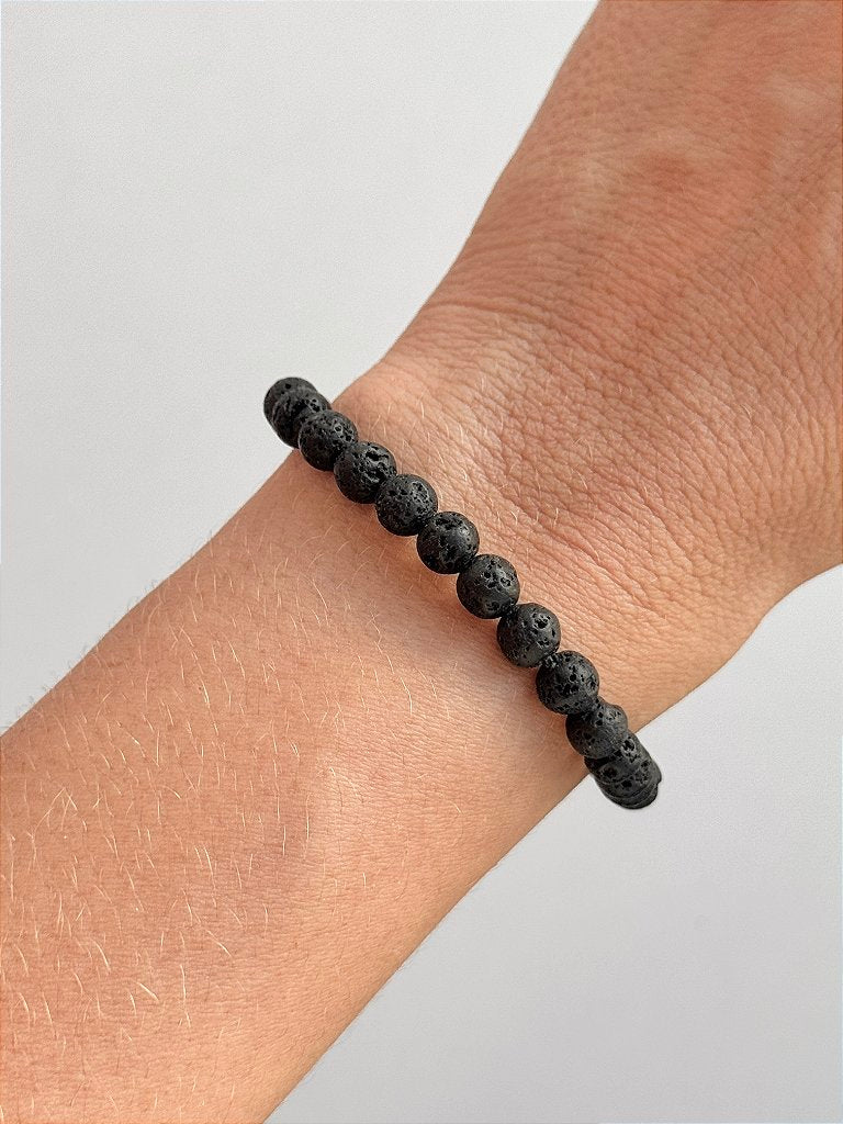 Pulseira de Lava Vulcânica Redonda 6mm - Resiliência, Força e Autossabotagem