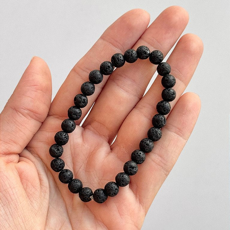Pulseira de Lava Vulcânica Redonda 6mm - Resiliência, Força e Autossabotagem