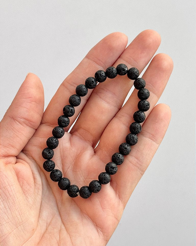 Pulseira de Lava Vulcânica Redonda 6mm - Resiliência, Força e Autossabotagem