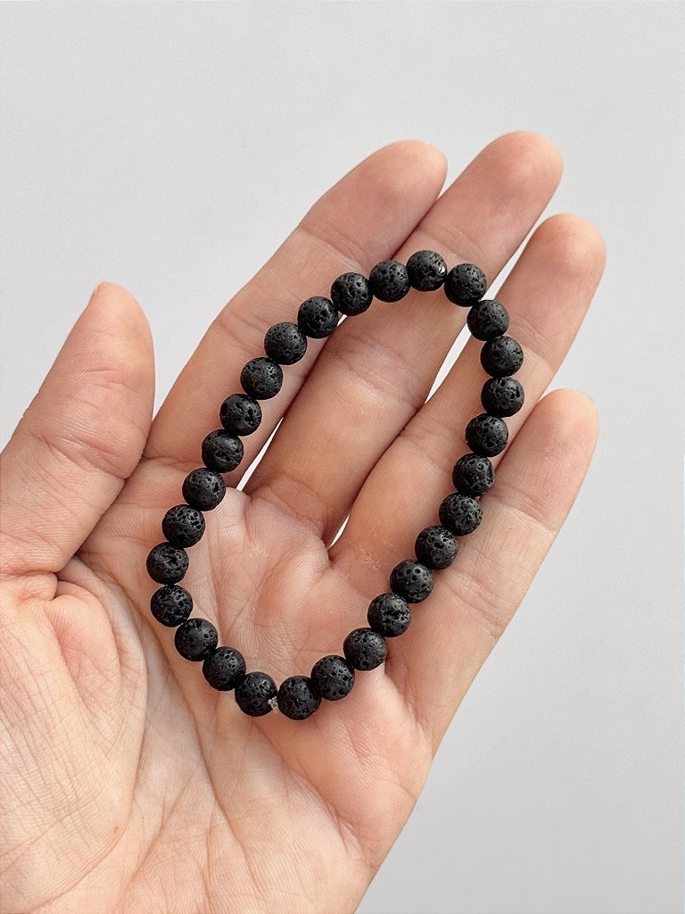 Pulseira de Lava Vulcânica Redonda 6mm - Resiliência, Força e Autossabotagem