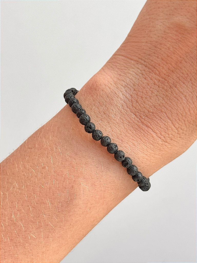 Pulseira de Lava Vulcânica Redonda 4mm - Resiliência, Força e Autossabotagem