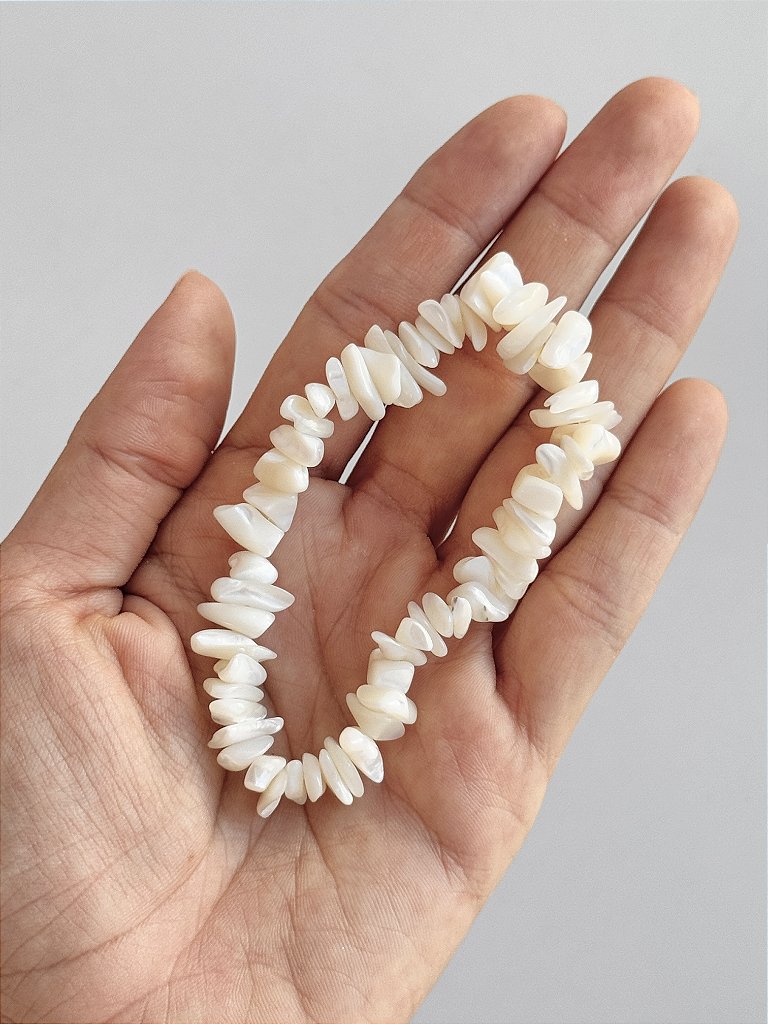 Pulseira de Madre Pérola Branca - Amor Incondicional, Riqueza, Beleza, Proteção e Pensamentos de Paz