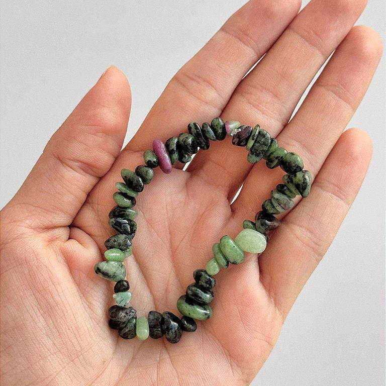 Pulseira de Zoisita com Rubi - Paixão pela Vida, Sucesso, Sabedoria para Decisões e Saúde