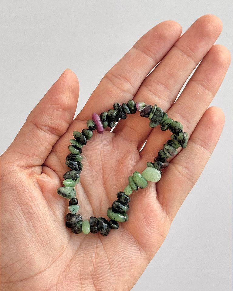 Pulseira de Zoisita com Rubi - Paixão pela Vida, Sucesso, Sabedoria para Decisões e Saúde