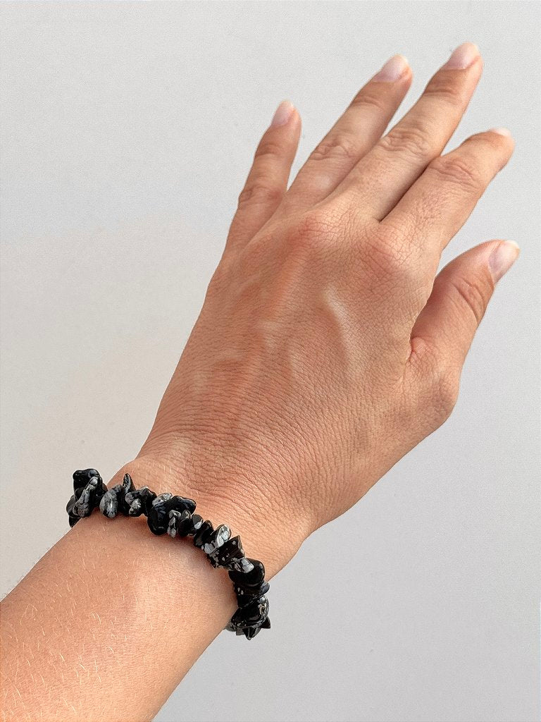Pulseira de Obsidiana Floco de Neve - Estresse, Desapego e Crescimento Emocional; Afasta Equívocos