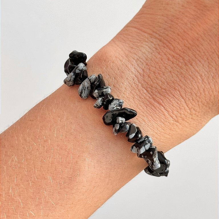 Pulseira de Obsidiana Floco de Neve - Estresse, Desapego e Crescimento Emocional; Afasta Equívocos