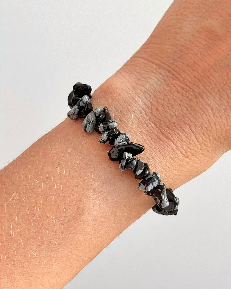 Pulseira de Obsidiana Floco de Neve - Estresse, Desapego e Crescimento Emocional; Afasta Equívocos