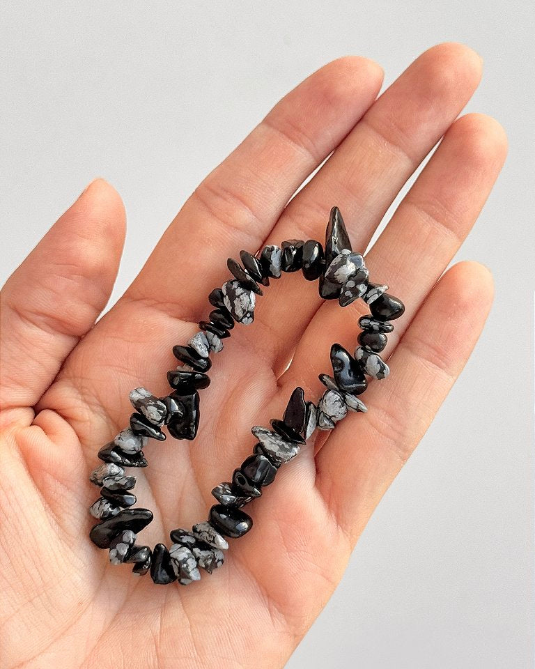 Pulseira de Obsidiana Floco de Neve - Estresse, Desapego e Crescimento Emocional; Afasta Equívocos