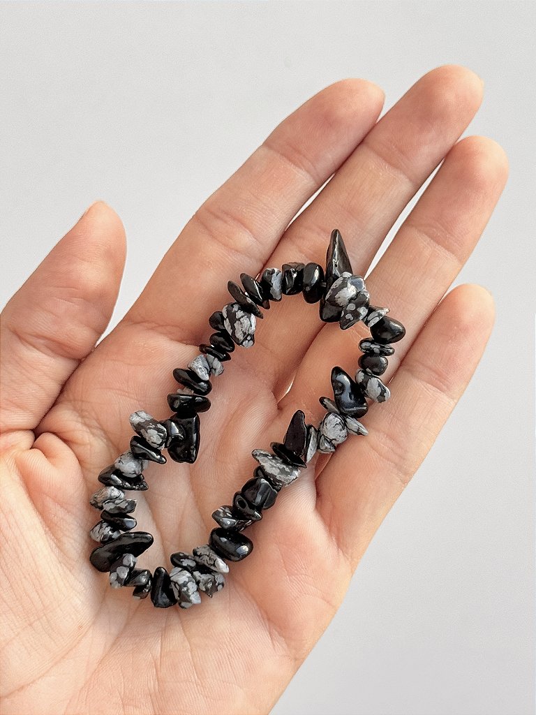 Pulseira de Obsidiana Floco de Neve - Estresse, Desapego e Crescimento Emocional; Afasta Equívocos