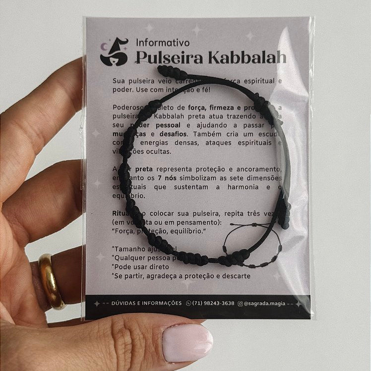 Pulseira Kabbalah dos 7 Nós Preta - Amuleto de Força, Firmeza e Proteção
