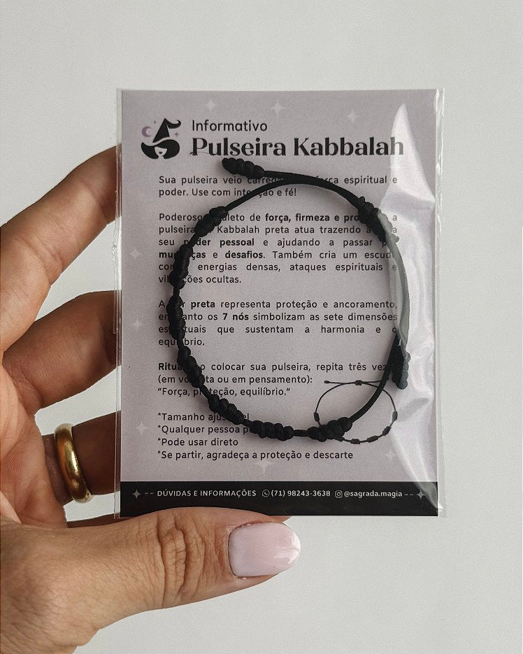 Pulseira Kabbalah dos 7 Nós Preta - Amuleto de Força, Firmeza e Proteção