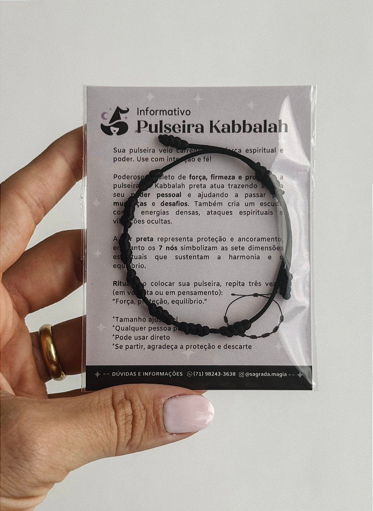 Pulseira Kabbalah dos 7 Nós Preta - Amuleto de Força, Firmeza e Proteção