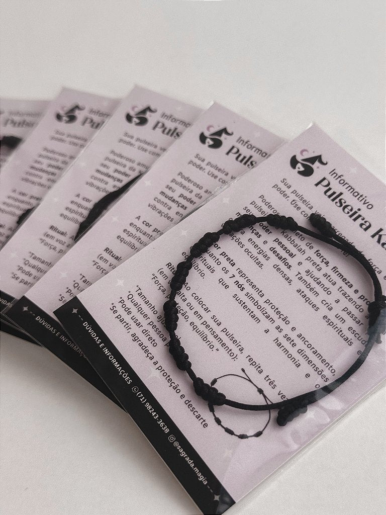 Pulseira Kabbalah dos 7 Nós Preta - Amuleto de Força, Firmeza e Proteção