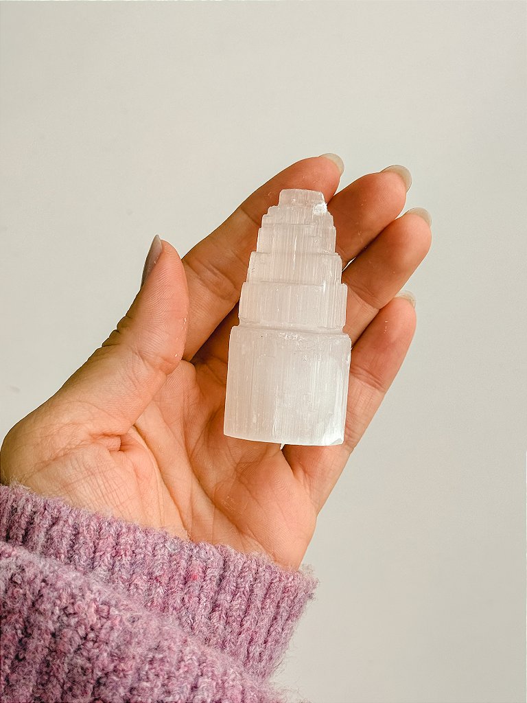 Torre de Selenita Baby 7cm - Limpeza Energética; Paz de Espírito; Cansaço Mental e Dores