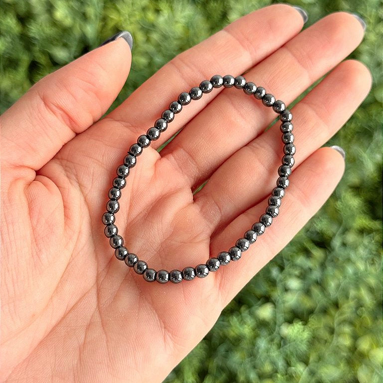 Pulseira de Hematita Redonda 4mm - Proteção, Disciplina, Afasta Vícios e Melhora Hábitos