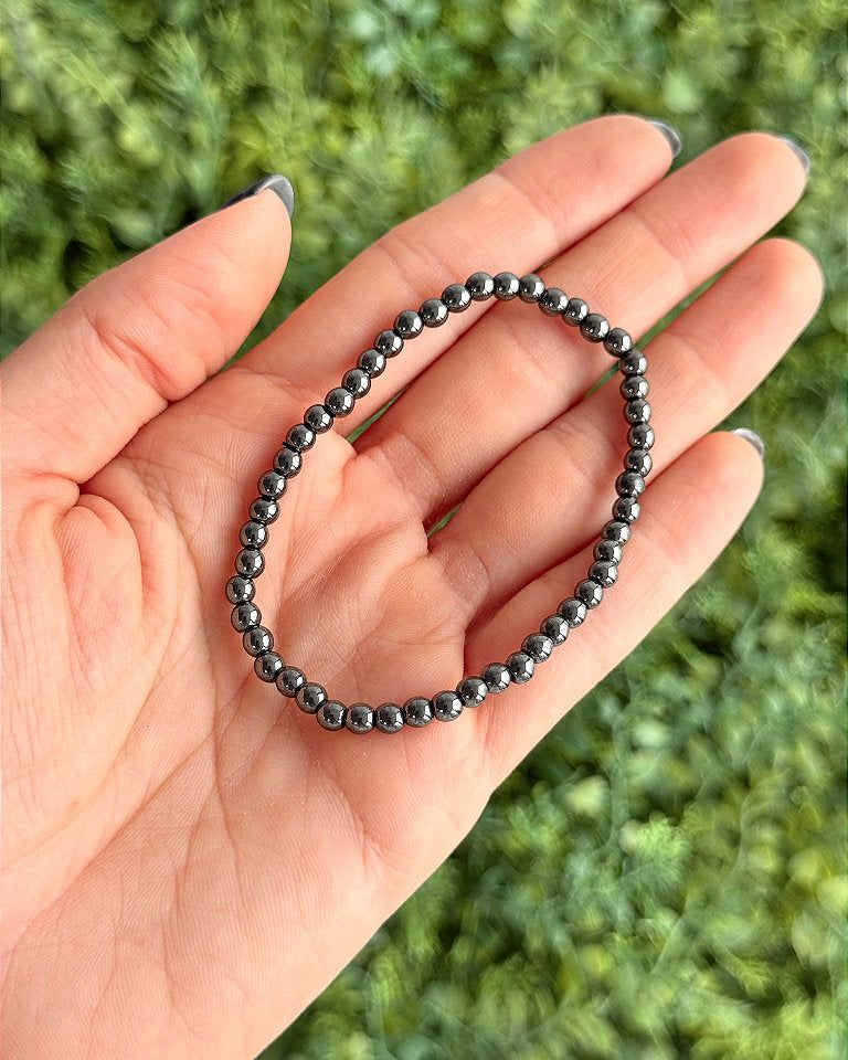 Pulseira de Hematita Redonda 4mm - Proteção, Disciplina, Afasta Vícios e Melhora Hábitos