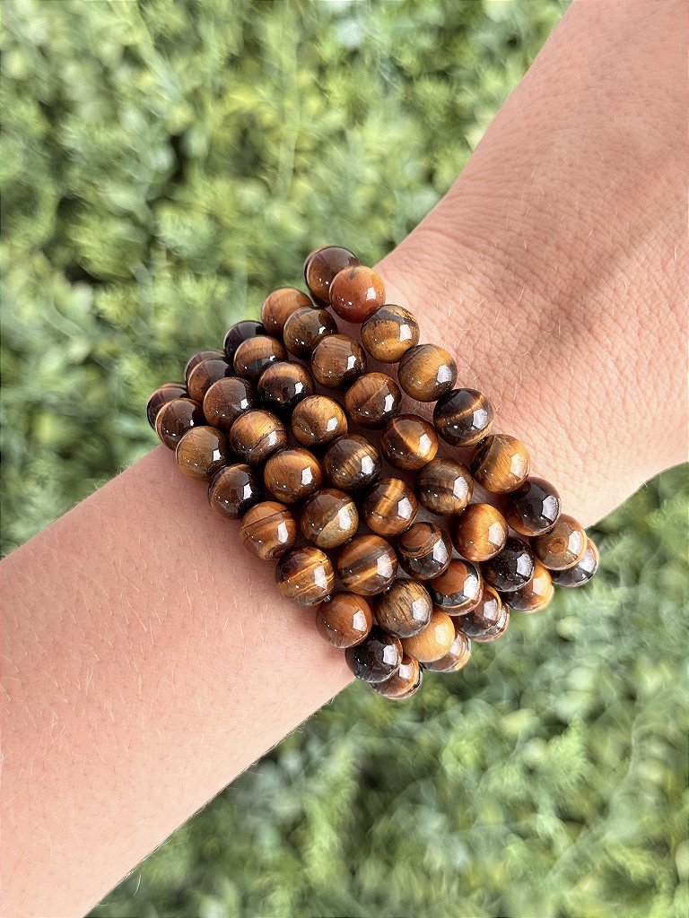 Pulseira de Olho de Tigre Redonda 8mm - Contra Inveja e Olhado; Autoconfiança; Coragem e Determinação