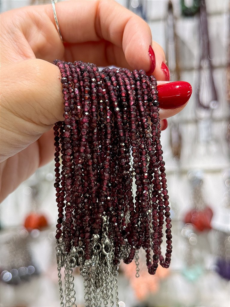 Pulseira de Granada 2mm Multifacetada - Poder Sexual, Ousadia, Autoestima, Paixão e Desejo