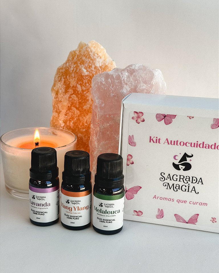 Kit de Óleos Essenciais Autocuidado - Ylang Ylang, Lavanda e Melaleuca - Afrodisíaco, Relaxante e Antisséptico