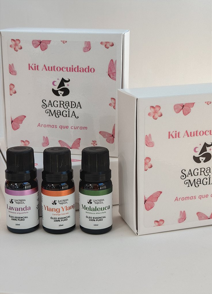 Kit de Óleos Essenciais Autocuidado - Ylang Ylang, Lavanda e Melaleuca - Afrodisíaco, Relaxante e Antisséptico