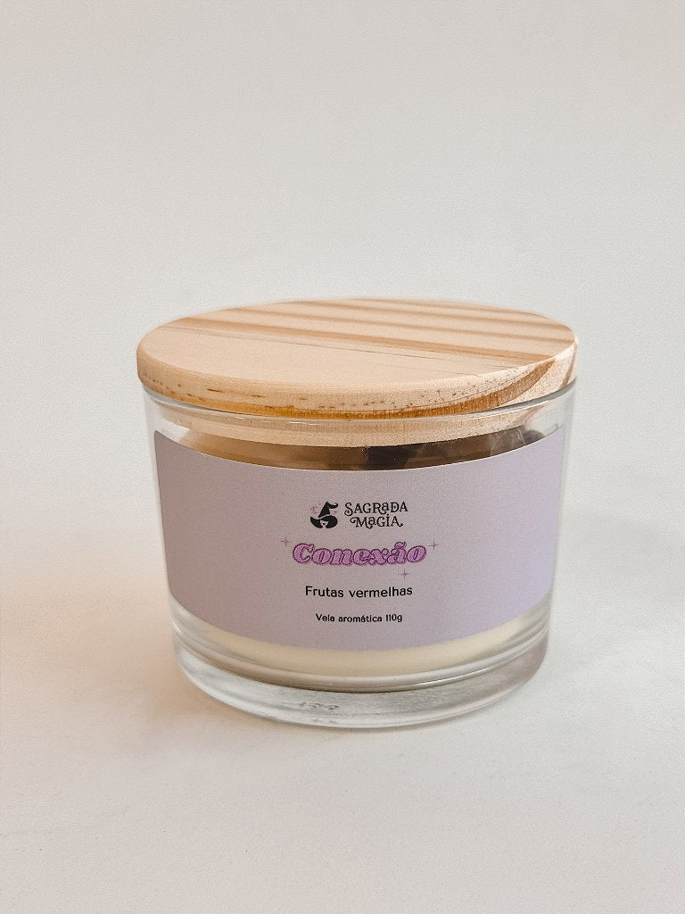 Vela Aromática Conexão - Aroma Leve de Frutas Vermelhas; Com Ametista