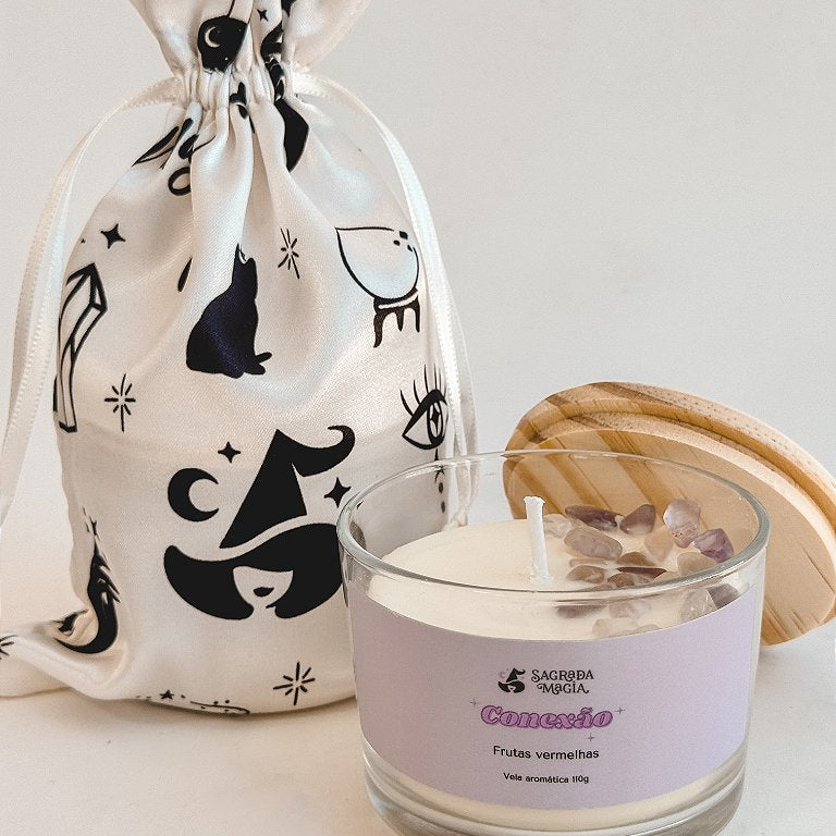 Vela Aromática Conexão - Aroma Leve de Frutas Vermelhas; Com Ametista