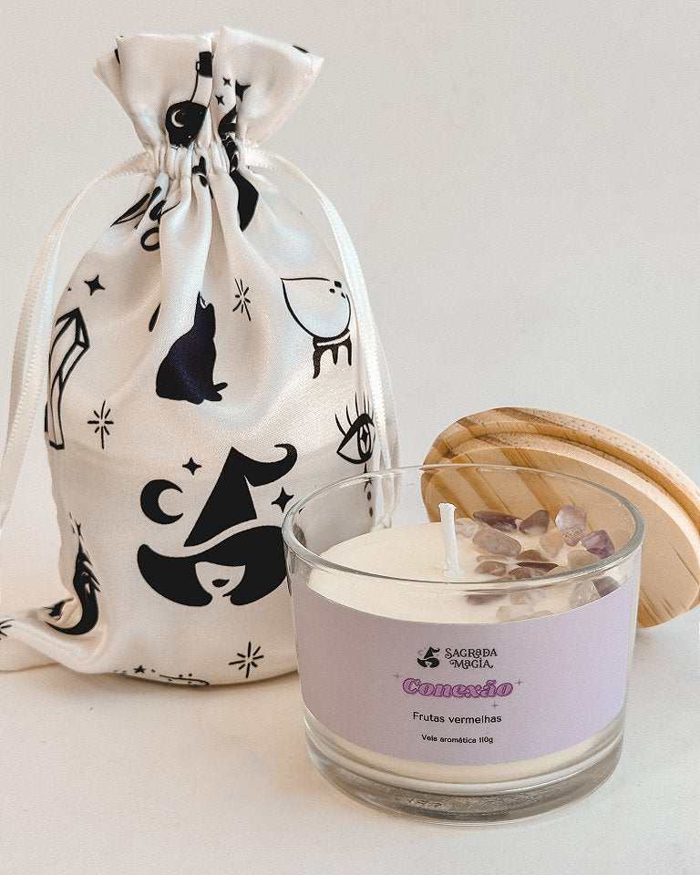 Vela Aromática Conexão - Aroma Leve de Frutas Vermelhas; Com Ametista