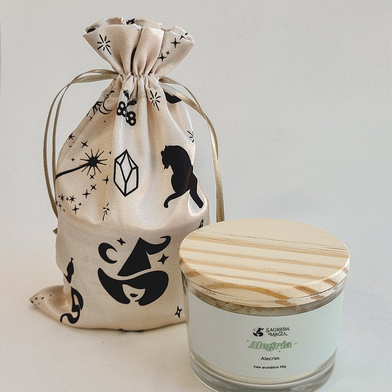 Vela Aromática Alegria - Aroma Leve de Alecrim; Com Quartzo Cristal
