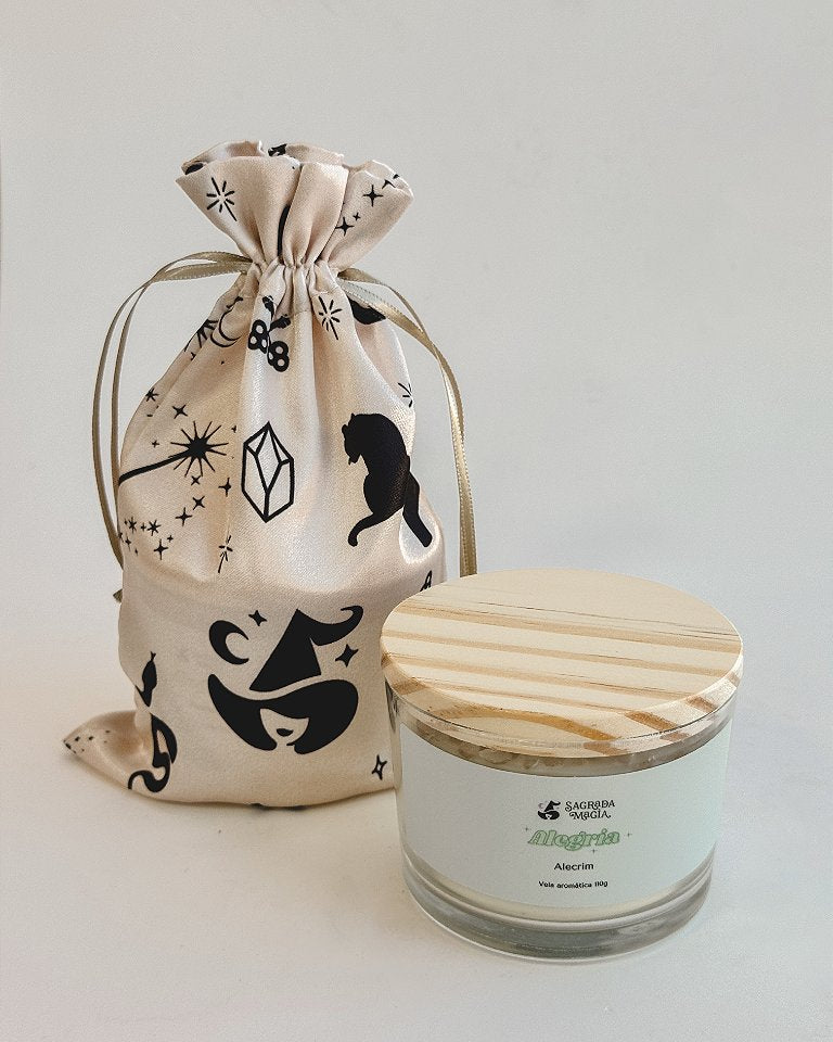Vela Aromática Alegria - Aroma Leve de Alecrim; Com Quartzo Cristal