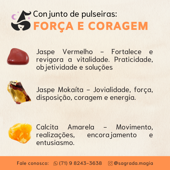 Conjunto Força e Coragem - Jaspe Vermelho, Jaspe Mokaíta e Calcita Amarela